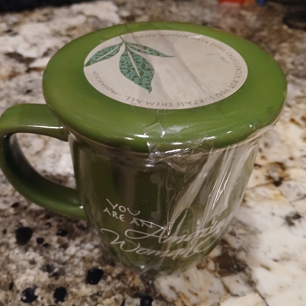 Abbey Gift Amazing Woman Ceramic Mug & Coaster/Lid Set Olive Green NEW NWT - Picture 10 of 10